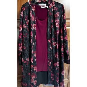 Susan Graver 2 piece Duster Jacket & Tank Top- L- Knit Open Front Artsy Colorful